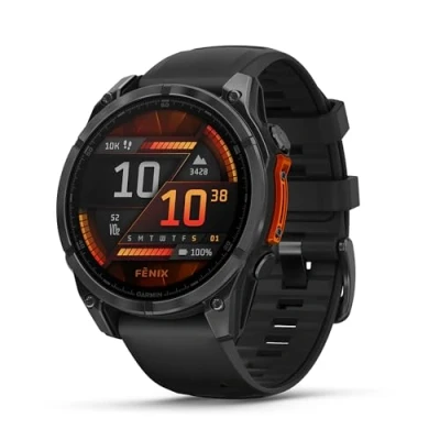 Immagine di Garmin fēnix 8, 47mm, Display AMOLED 1,4&quot;, Touch, Pulsanti induttivi, Speaker e Microfono, Comandi Vocali, GPS Multi band, Torcia, Mappe, 90+ App per lo Sport, Autonomia 16 giorni (Slate Gray &amp; Black)