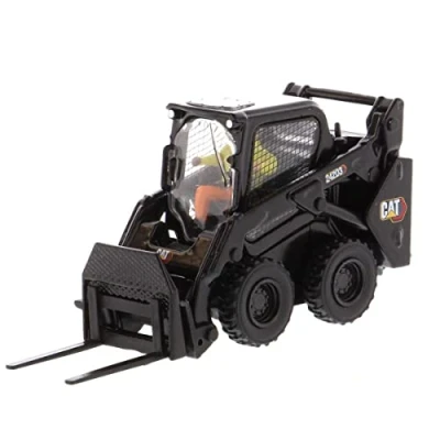 Immagine di Diecast Masters Caterpillar 242D3 Skid Steer Loader in scala 1:50 + accessori di fissaggio, speciale finitura nera, camion per gatti serie High Line e attrezzature da costruzione, modello