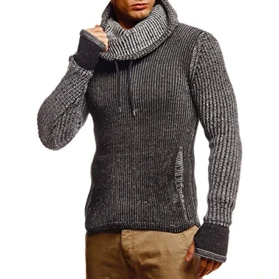 Immagine di Leif Nelson Uomo Maglione in Maglia con Collo Sciallato Lana Moderno a Maniche Lunghe vestibilità Regolare Nero Ecru Taglia L