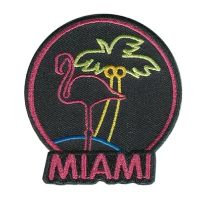 Immagine di Miami Fenicottero Palma Animale Toppe Termoadesive Patch Toppa Ricamate, Misura: 5 x 5,3 cm