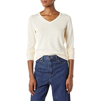 Immagine di Amazon Essentials Maglione con Scollo A v Maniche Lunghe Leggera vestibilità Classica (Taglie Forti Disponibili) Donna, Ecru, XL
