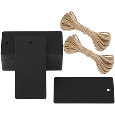 Immagine di G2PLUS 100PCS Etichette in Carta Kraft,Etichette Regalo,Tag Regalo, Rettangolare,con Spago di Iuta per Confezioni Regalo Feste Compleanno