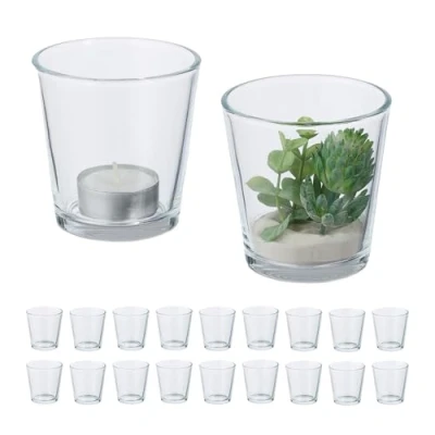 Immagine di Relaxdays Vasetti Portacandele, Set 20, Vasi in Vetro per Lumini, Bicchieri Porta Candele, HxD 7,5x7,5 cm, Trasparente