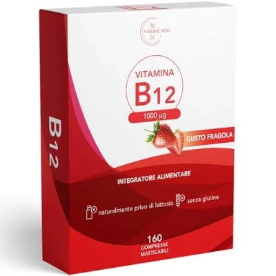 Immagine di vitamina B12 1000 mcg 160 micro compresse masticabili Alto assorbimento Gusto fragola supporto fisico e mentale b Vegan dosaggio