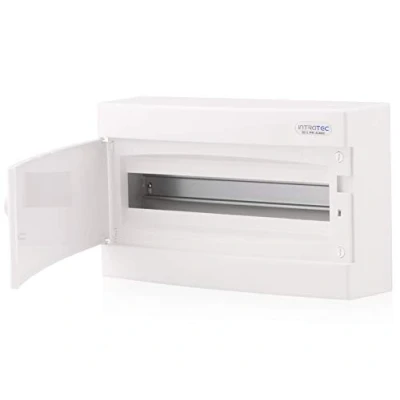 Immagine di Intratec centralino a vista, IP40 Scatola di distribuzione per uso interno, con porta bianca installazioni in ambienti asciutti, 1 fila, 18 moduli, 236 x 396 112 mm, bianco