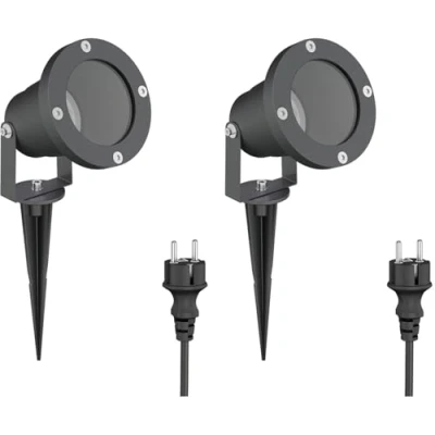Immagine di ledscom.de 2 faretti da giardino DUK antracite con picchetto a terra per esterni, IP65, 1x GU10 max.15W