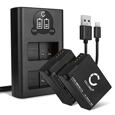 Immagine di CELLONIC 2X Batteria DMW BLC12 BLC12E Compatibile con Panasonic Lumix FZ1000, FZ300, FZ200, FZ2000, DmC G7, G70, G6, GX8, G5, 1000mAh 7.2V 7.4V + Caricabatterie Doppio