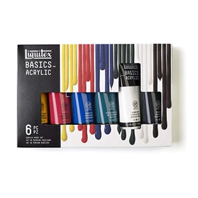 Immagine di Liquitex 3699420 Basics Pittura acrilica, Pigmenti per artisti monopigmentati, Resistente alla luce, durevole nel tempo, Finitura satinata, Set di colori 6 Tubi da 118 ml