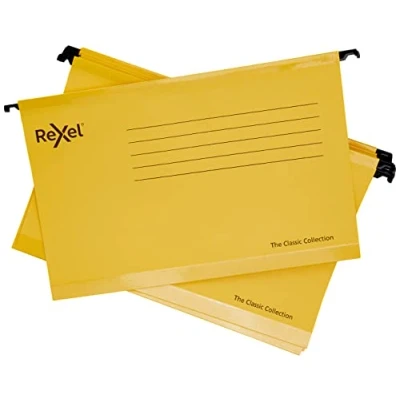 Immagine di Rexel Classic Foolscap Lima a sospensione rinforzata per schedari, 15 mm con base V, 100% riciclata, confezione da 25, 2115593