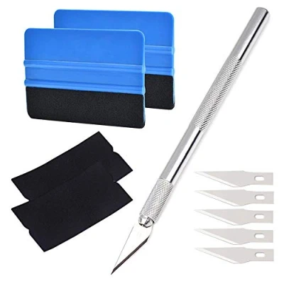 Immagine di QitinDasen 10Pcs Professionale Feltro Spatola Kit, 4 Pollici Raschietto Bordo in Feltro, Kit di Installazione Pellicole Vinile, con Tessuto e Coltello Precision