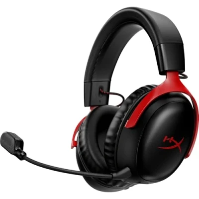 Immagine di HyperX Cloud III Wireless, Cuffie da Gaming Senza Filo, Connessione 2,4 GHz, Telaio Alluminio, Cuscinetti in Memory Foam Rivestiti Similpelle, Comandi Integrati, Durata fino a 120 Ore, Nero/Rosso