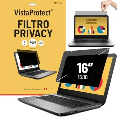Immagine di VistaProtect Filtro Privacy Premium &amp; Anti Luce Blu. Pellicola di Protezione per Laptop e Computer Portatile (16 pollici 16:10)