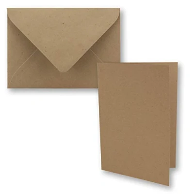 Immagine di FarbenFroh 10 biglietti pieghevoli formato DIN B6 con buste, in carta kraft marrone, 120 x 170 mm, ideali per di invito, matrimonio, battesimo, comunione, cresima, marca: