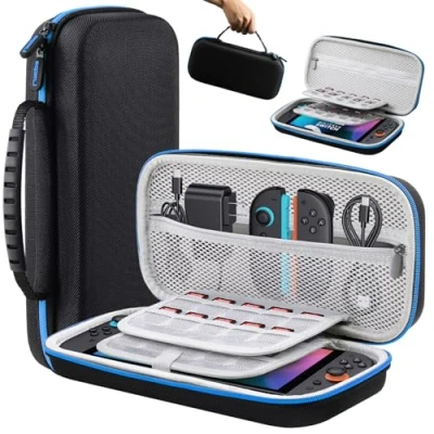 Immagine di Lmcpa Borsa per Console Nintendo Switch 2 2025, da Viaggio con 20 Cartucce di Gioco, Custodia Rigida Portatile Protettiva 2025 e Accessori, Blu