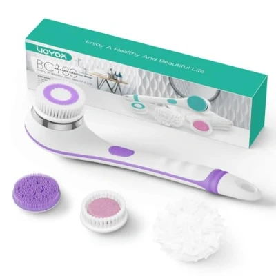 Immagine di VOYOR 4 in 1 spazzola schiena doccia eletric per il corpo spugna lavare la Long Handle for Exfoliating,Skin Cleansing,Cordless Rechargeable Massage BC100 (Viola)