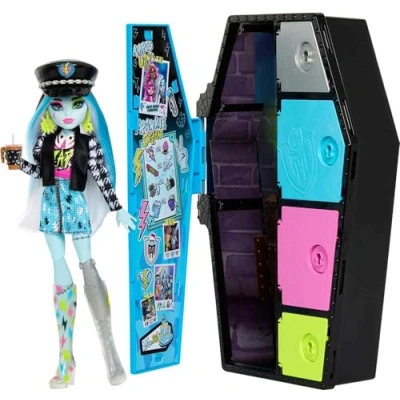 Immagine di Monster High Playset Segreti da Brivido Frankie Stein, set con bambola, abiti e armadietto, 19+ accessori, giocattolo per bambini, 4+ anni, HKY62​