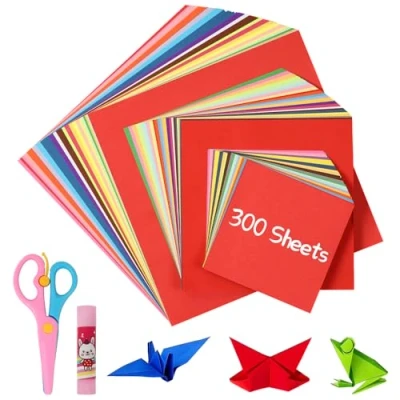 Immagine di Gucass 300 fogli di carta per origami, 20 x e 15 10 cm, pieghevole in colori, colorata double face, quadrata, 70 g/m², bambini adulti, progetti fai da te