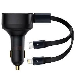 Immagine di Baseus Caricatore da auto Enjoyment con cavo USB C + Lightning 3A, 30W (nero), Adattatore per auto, Nero