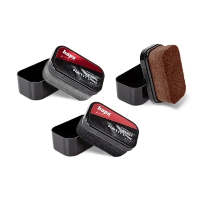 Immagine di Kaps Set Lucido Perfetto Spugna Nero, Marrone e Neutro per Scaper, Stivali, Borse, Altro in Pelle; Tutti i Colori di Scapre Scarpe Pelletteria Universale