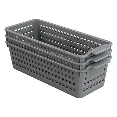 Immagine di Yarebest Confezione da 3 Cestini in Plastica, Cesta Portaoggetti Piccoli (Grigio)