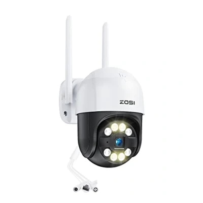 Immagine di ZOSI 3MP Telecamera WiFi Esterna, Pan 355 e Tilt 140, Visione notturna a Colori, Rilevamento AI di Persone Veicoli, Audio bidirezionale, Faretti Sirena, C289