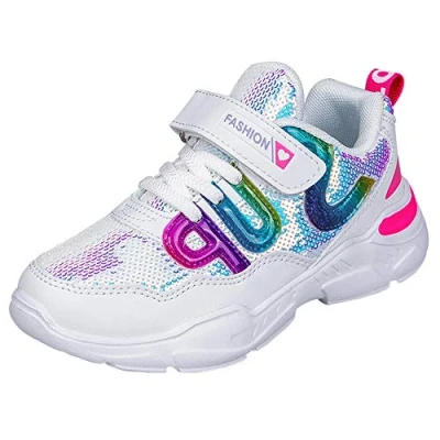 Immagine di HSNA Scarpe Moda Sneaker Bambine e Ragazza Paillette Lucide Bambina Sportive(a01 Bianco 30 EU)