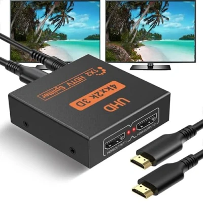 Immagine di Sdoppiatore HDMI, Splitter HDMI 1 in 2 out 4K 3D 1080P Duplica/Specchio per Monitor, 1x2 PS3/4, X box, HDTV, lettore DVD, Proiettore