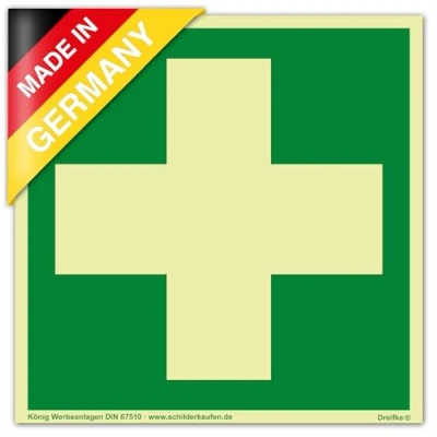Immagine di Cartello di primo soccorso extra luminoso PVC autoadesivo 148 x mm conforme alla norma BGV A 8 DIN 67510