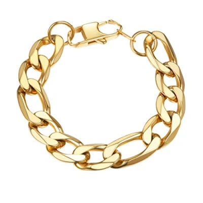 Immagine di PROSTEEL Uomo Bracciale Catena Semplice in Acciaio Inossidabile Placcato oro 18k, colore oro, nero, lunghezza: 21 cm per uomo, Figaro, Larghezza: 13 mm