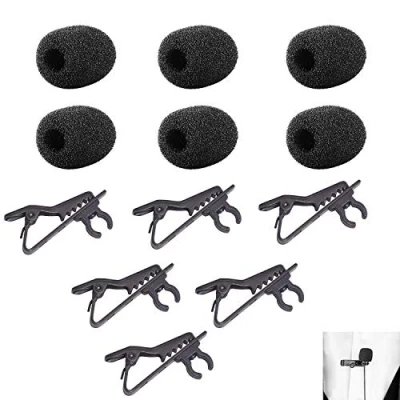 Immagine di Kit di ricambio per microfono Lavalier e lavalier, 6 pezzi, in schiuma parabrezza risvolto