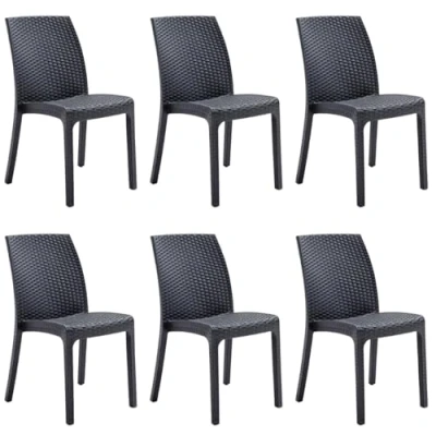 Immagine di Tomaino Sedia da Giardino in Plastica Impilabile Set 6 Sedie Impilabili per Tavolo Esterno Rattan Poltrona Polipropilene Casa, Giardino, Balcone, Bar (Nero)