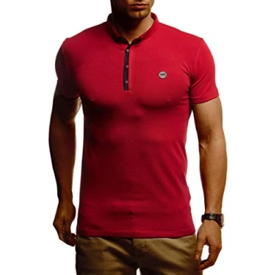 Immagine di Leif Nelson Maglietta estiva da uomo, colletto polo, vestibilità aderente, in cotone, modello basic, rosso vivo, L