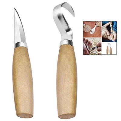 Immagine di iPobie 2 pezzi Coltello da Intaglio,Coltello Intaglio Legno con Lama in Acciaio Inossidabile,Inclusi Gancio e