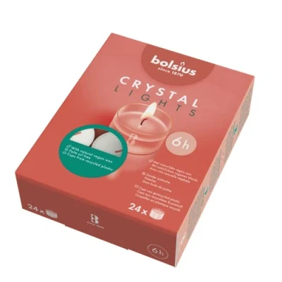 Immagine di Bolsius Crystal Lights Box da 24 Pezzi Tealight Bianche in Cup Trasparente Cera Inodore Durata: fino a 6 ore candela Vegana Senza Olio di Palma Profumo