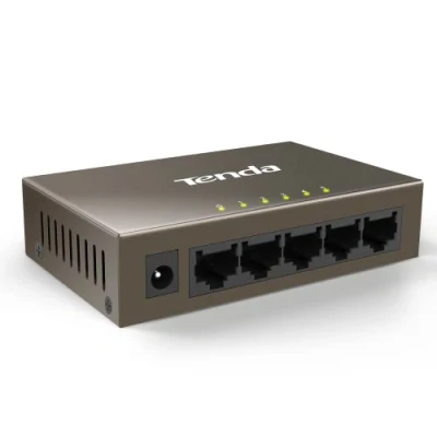 Immagine di Tenda Switch TEF1005D Fast Ethernet 5 Porte 10/100Mbps con i Fori per Appendere a Parete, Plug And Play, Struttura in Acciaio, Protezione dai Fulmini, Grigio