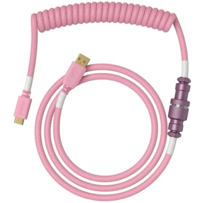 Immagine di Glorious Gaming Coiled Keyboard Cable premium Connessione USB a (PC) e C (tastiera) placc. in oro, anti intreccio, rivest. intrecc. doppio, aviator Mid Connection 5 pin Rosa pixel