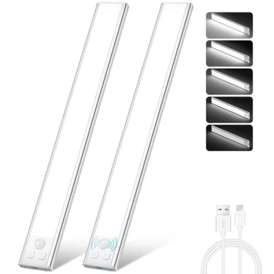 Immagine di Ylatoial Luce Armadio LED, Led con Sensore di Movimento, USB Ricaricabile Magnetica Lampada, Dimmerabile Sottopensile per Cucina Scale Corridoio Bagno Garage