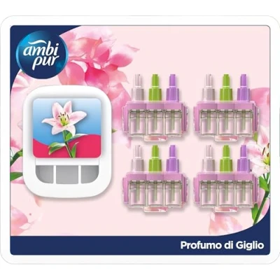 Immagine di Ambi Pur 3Volution Starter Kit Diffusore Elettrico Profumatore Per Ambienti Programma Intelligente + Ricariche 80ml Lily &amp; Breeze, 3 Fragranze Che Si Alternano Combattere Gli Odori