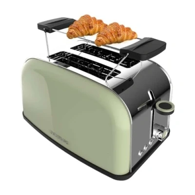 Immagine di Cecotec Tostapane verticale Toastin&#039; time 850 Green, 850W, Doppia fessura corta e larga 3,8 cm, Barre superiori, Acciaio Inoss, Spegnimento Pop up Automatico, Raccogli briciole