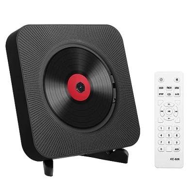 Immagine di Adirigo Lettore CD portatile da tavolo con Bluetooth Kpop Music Player incorporato doppi altoparlanti HiFi Multifunzione a parete telecomando （Nero）