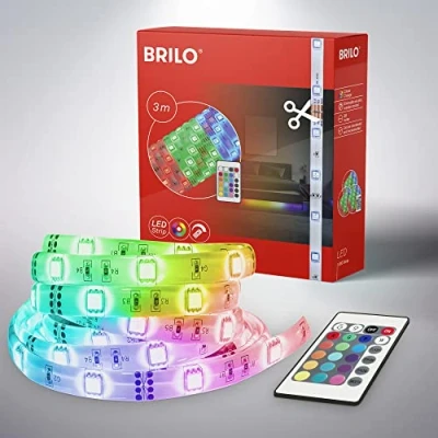 Immagine di BRILONER Leuchten striscia LED 3m, LED, 12 watt, incl. telecomando, RGB, cambio colore, autoadesiva, accorciabile, bianca, 3.000mm (L), 2267 090P