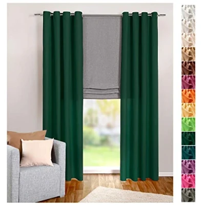 Immagine di heimtexland® 117 Tenda con occhielli in tinta unita, oscurante ma traslucida, 245 x 140 cm (altezza larghezza), microfibra dalla caduta leggera, colore: verde abete