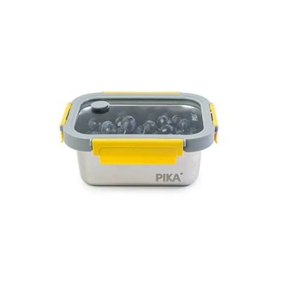 Immagine di PIKA Contenitore per alimenti in acciaio inox e coperchio vetro temperato Ermetico leggero Compatibile con microonde, forno, congelatore MetalShock (1 800ml)