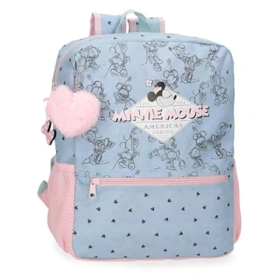 Immagine di Disney Joumma Bags Minnie American Darling Zaino per bambini, blu e rosa, realizzato in poliestere, spallacci regolabili un comodo trasporto, vari scomparti, con portachiavi pompon blu,
