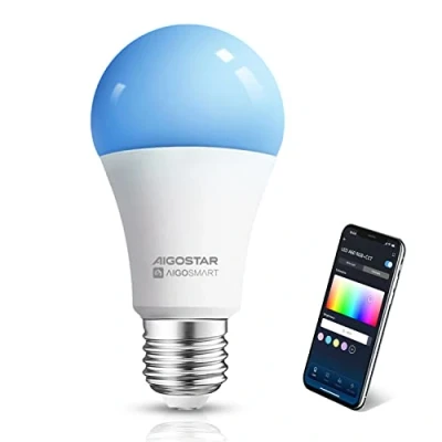 Immagine di Aigostar Lampadina Alexa E27 SL2 WiFi Lampadine Smart LED 9W 806LM, Intelligente RGBCCT Dimmerabile, 2700K 6500K, sincronizza con la musica, compatibile Alexa/Google Home, 1 pezzi