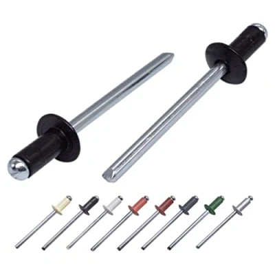 Immagine di Confezione da 100 rivetti ciechi verniciati, 4,0 x 8 mm, testa a cupola, DIN 7337, in alluminio e mandrino acciaio, pop (100, nero Jet RAL 9005)