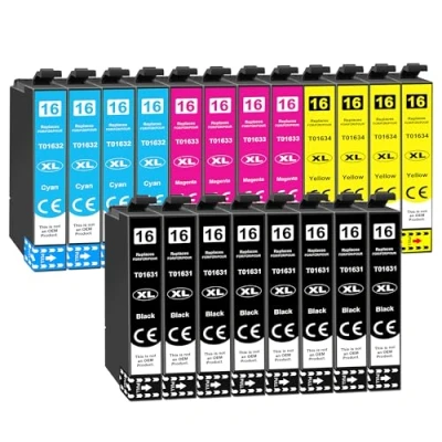 Immagine di Cartucce 16XL Multipack Compatibile con Epson 16 XL per WorkForce WF 2510 2630 2750 2530 2010 2520 2540 2650 2660 2760 (8 Nero,4 Ciano,4 Magenta,4 Giallo)