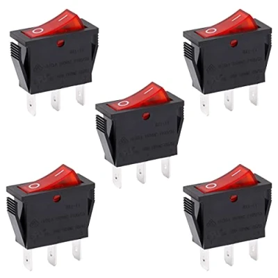 Immagine di Heschen Interruttore a bilanciere, acceso/spento, SPST, 3 terminali con luce rossa, 16 A, 250 V CA. Confezione da nr.5 pezzi.