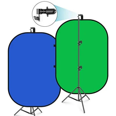 Immagine di Neewer 5 x 7 ft/1,5 2 m sfondo cromato pieghevole, con supporto da 8,5 ft/2,6 m, pannello di verde blu reversibile in 1 per studio fotografico, streaming live, videochiamate, giochi