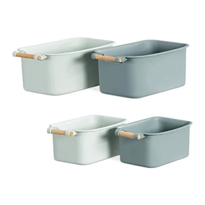 Immagine di Navaris 4x Scatole Portaoggetti Porta Oggetti Bagno Cucina Cassetto Ufficio Set Organizer Rigido Verde Salvia Legno
